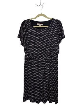 LOFT Navy Dress with Pink Floral Print - Short Sleeve